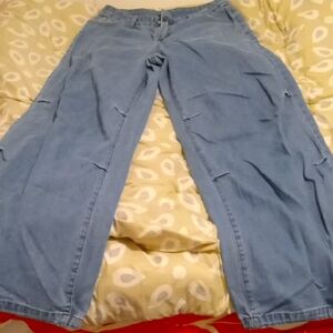 Blue Flare Wide Leg Jeans Relaxed Fit